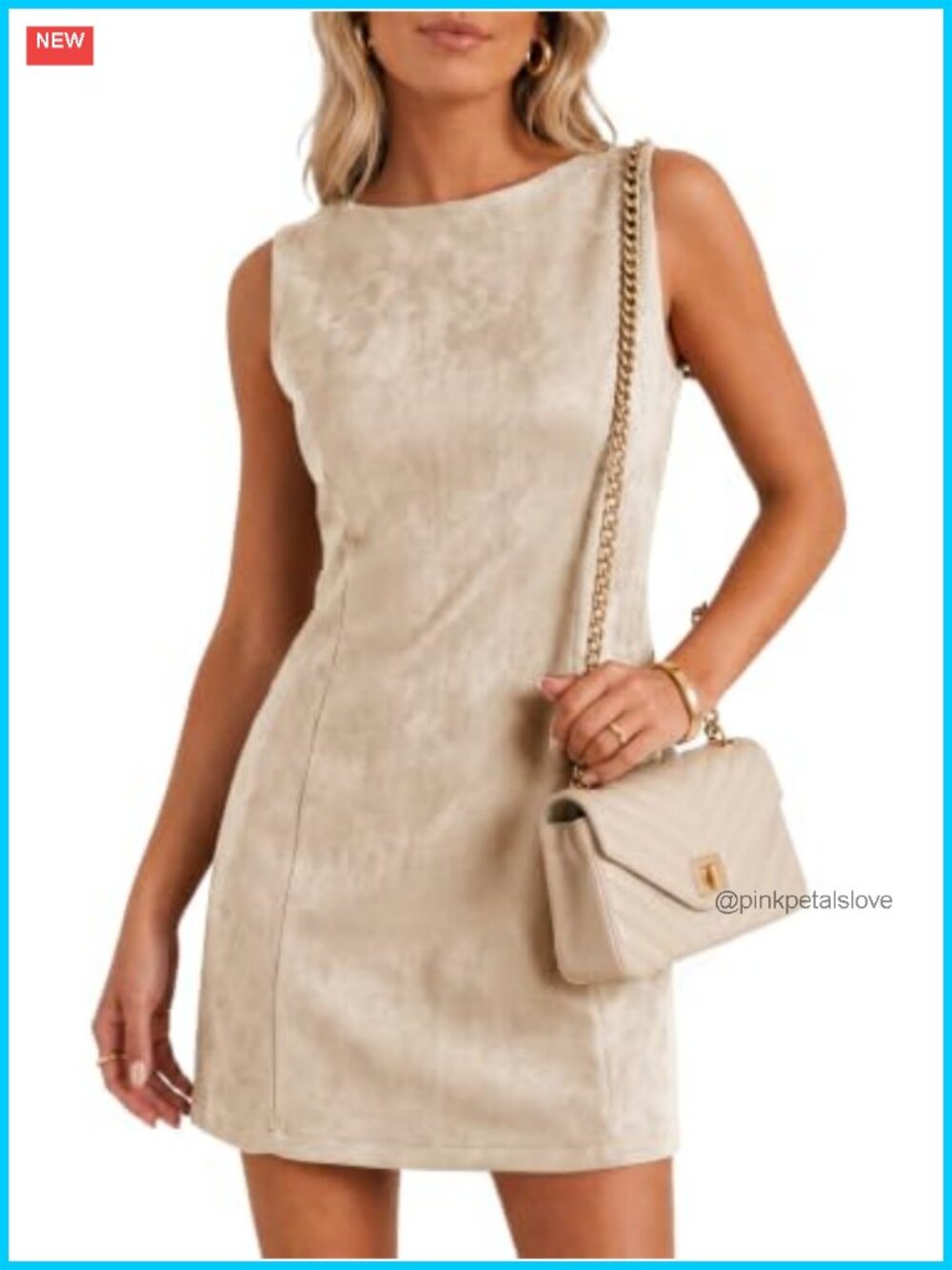 Faux Suede Sleeveless Mini Dress A-Line V-Back Zipper Casual Party Dress